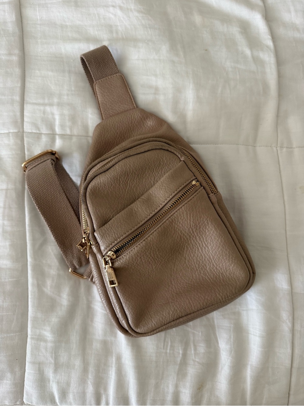 Beige Crossbody Vegan Leather Sling Bag